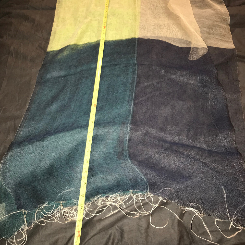 ColdWater Creek Teal Navy Yellow Cream Shawl Mesh